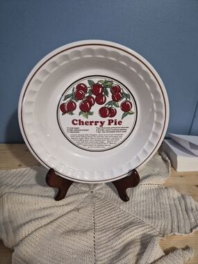 Vintage Sunnycraft Ceramic Cherry Pie Recipe Pie Plate
